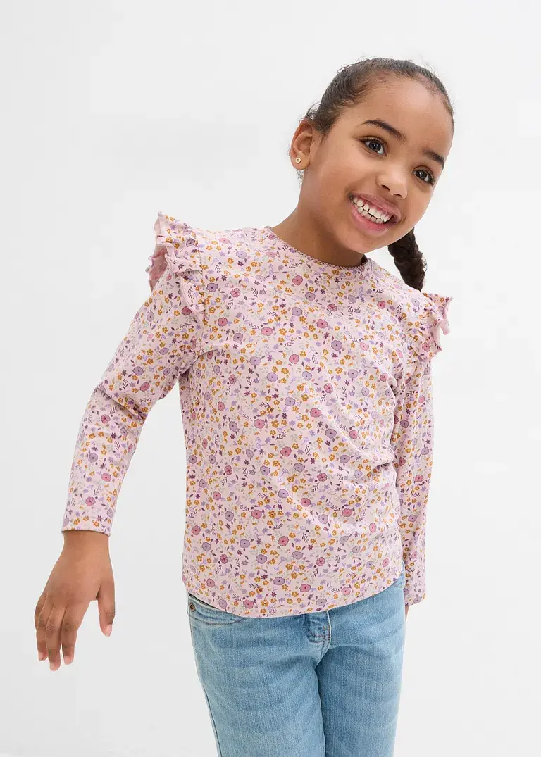 Bonprix Mädchen Langarmshirt Mit Dekorativen Volant Detail Am Ärmel