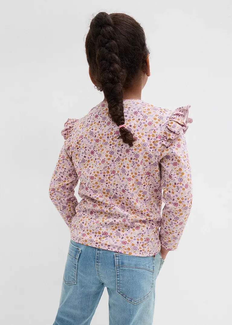 Bonprix Mädchen Langarmshirt Mit Dekorativen Volant Detail Am Ärmel
