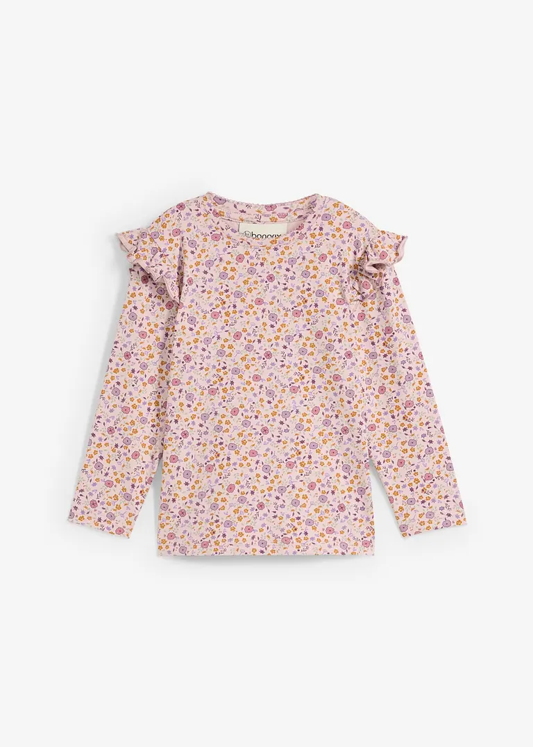 bonprix Mädchen Langarmshirt mit dekorativen Volant Detail am Ärmel