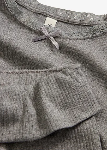 Bonprix Mädchen Langarmshirt Mit Spitze Am Ausschnitt Und Mit Bequemer Ausgestellter Hose (2-tlg. Set)
