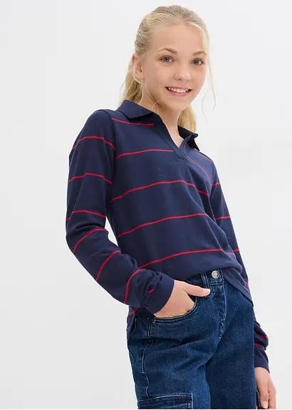 Bonprix Mädchen Langarmshort Aus Bio-Baumwolle - Blau - Kinder