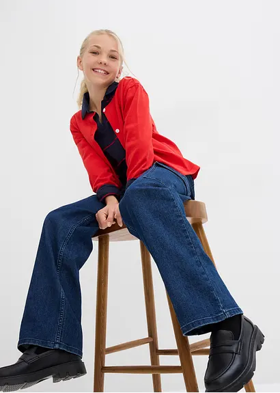 Bonprix Mädchen Langarmshort Aus Bio-Baumwolle - Blau - Kinder