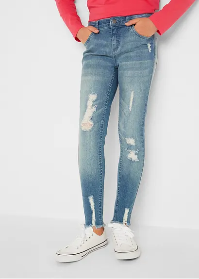 Bonprix Mädchen Skinny-Jeans Mit Used Effekt - Blau - Kinder