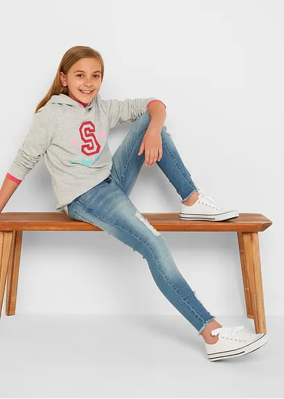 Bonprix Mädchen Skinny-Jeans Mit Used Effekt - Blau - Kinder