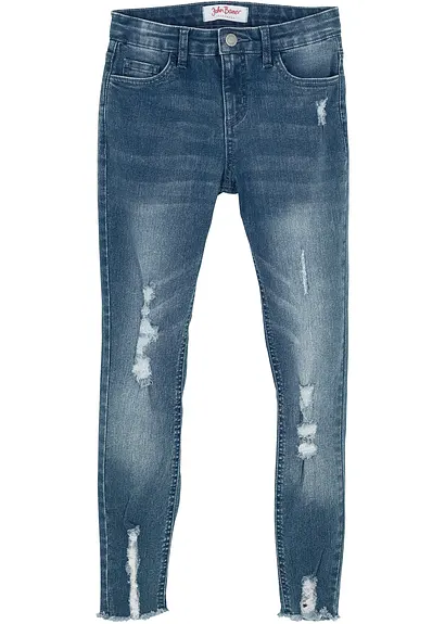 bonprix Mädchen Skinny-Jeans mit Used Effekt - blau - Kinder