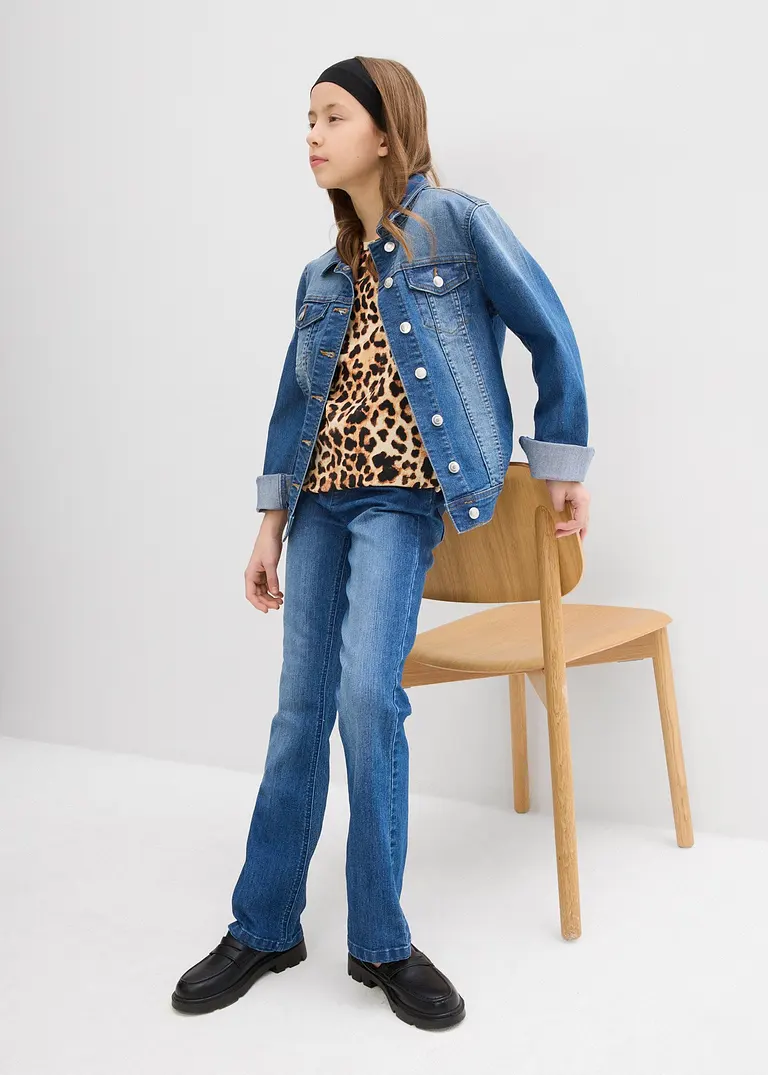 Bonprix Mädchen T-Shirt Im Schönen 2er-Pack - Schwarz+beige Bedruckt