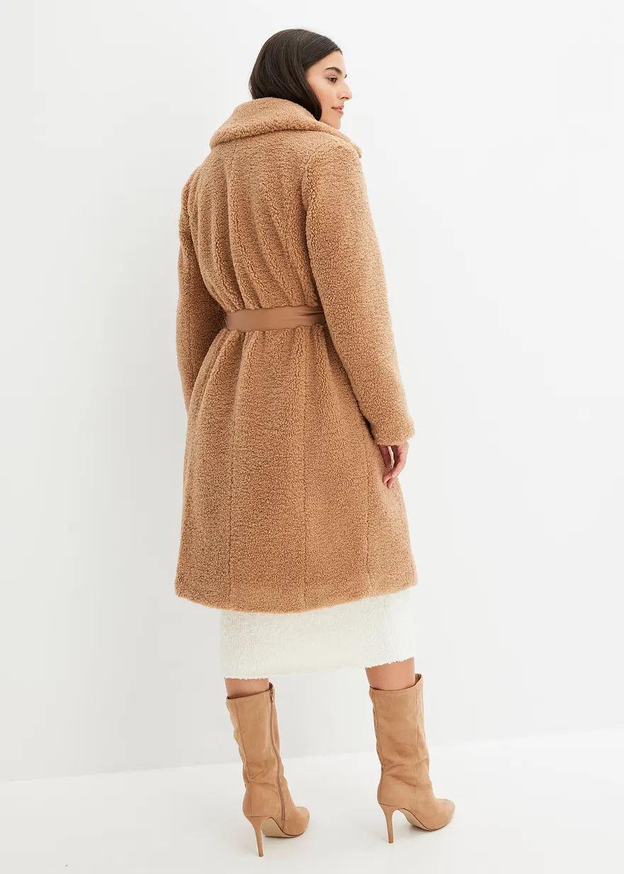 Bonprix Mantel Im Fellimitat-Look Mit Gürtel - Braun - Damen