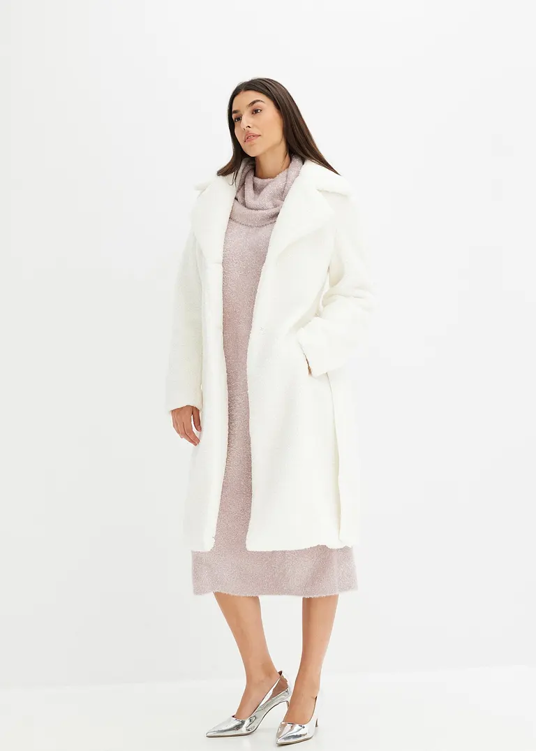Bonprix Mantel Im Fellimitat-Look Mit Gürtel - Weiß - Damen