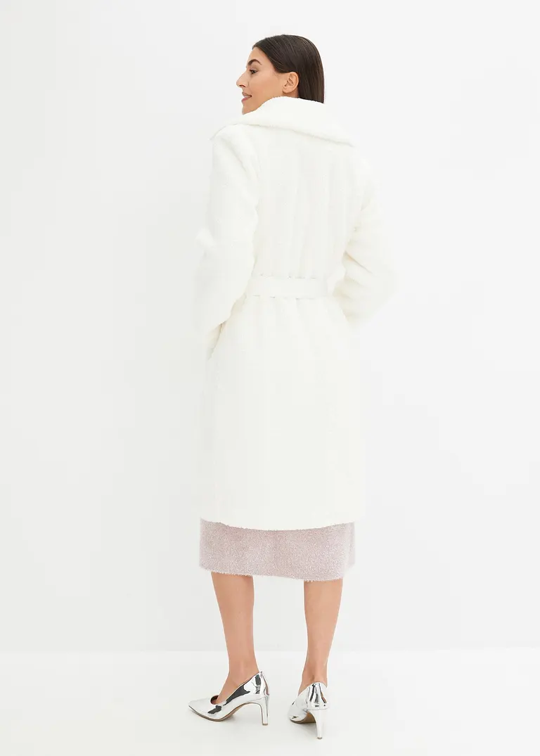 Bonprix Mantel Im Fellimitat-Look Mit Gürtel - Weiß - Damen