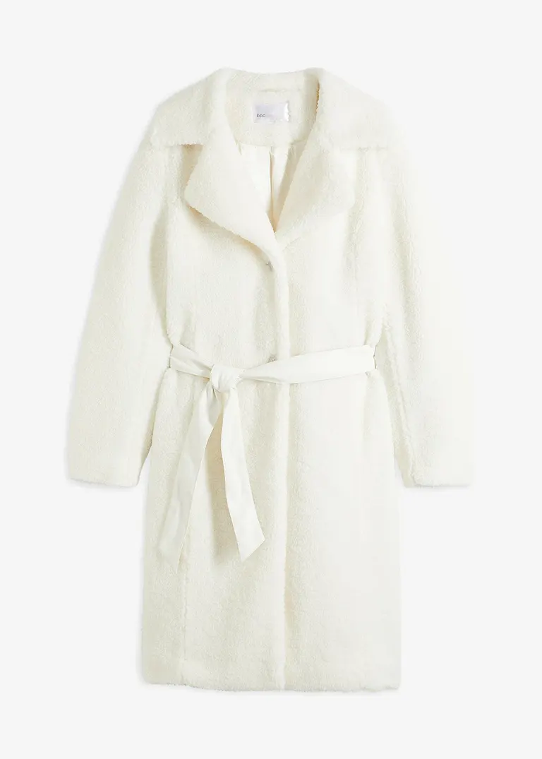 bonprix Mantel im Fellimitat-Look mit Gürtel - weiß - Damen