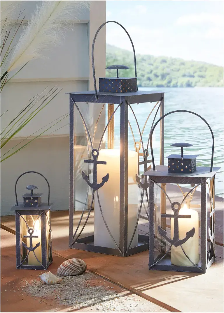 Bonprix Maritime Windlichter Im Laternen-Design Mit Anker-Motiv - Grau