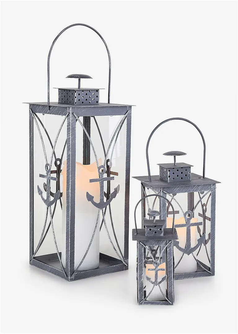 bonprix Maritime Windlichter im Laternen-Design mit Anker-Motiv - grau