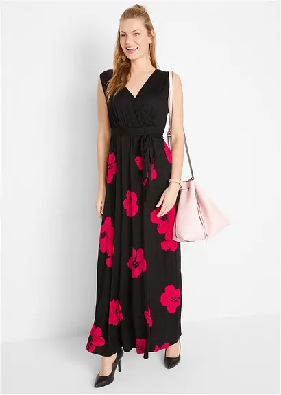 Bonprix Maxi-Umstandskleid Mit Blumenprint Und Stillfunktion - Schwarz
