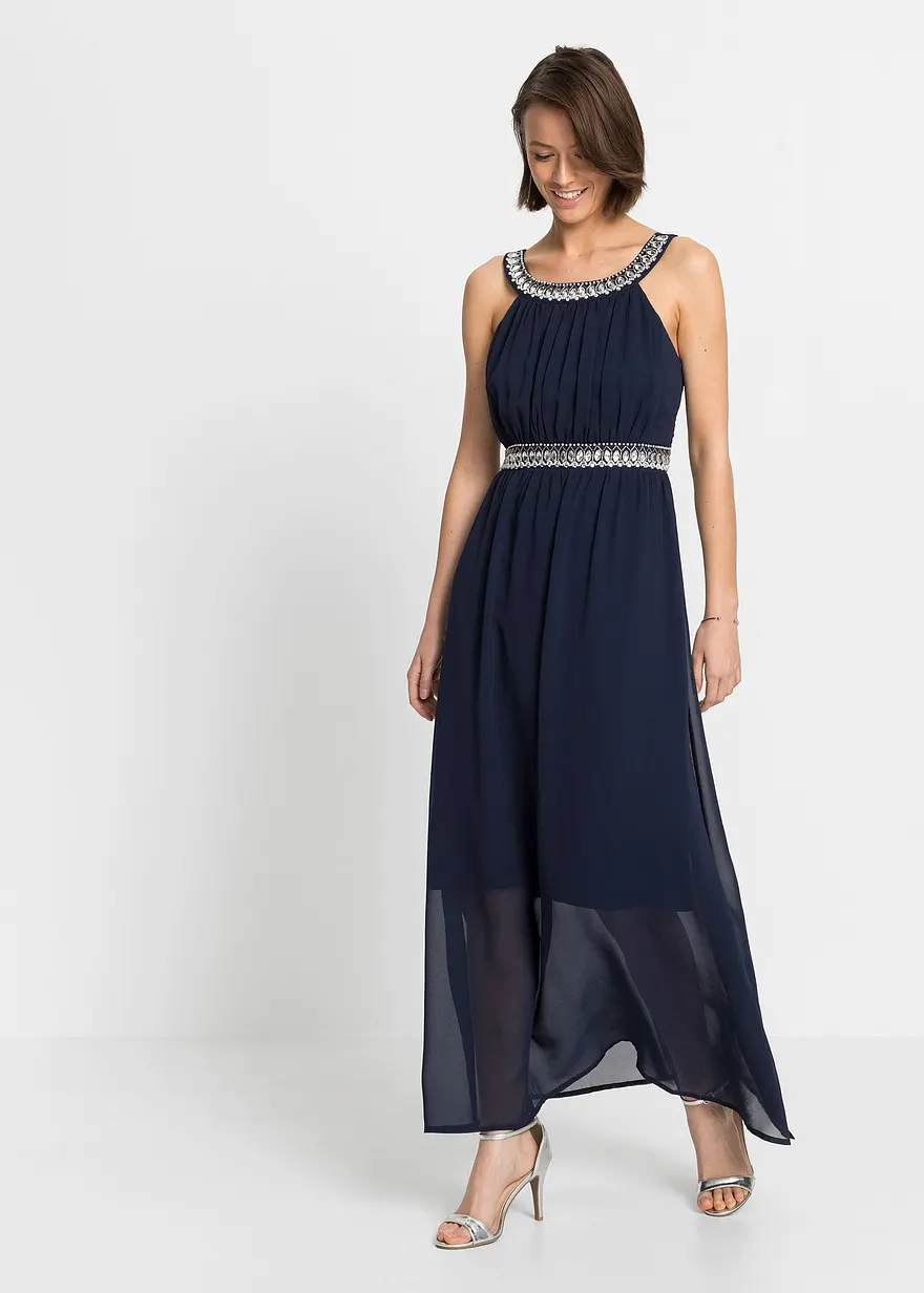 Bonprix Maxikleid Aus Feinem Chiffon Mit Einer Eleganten Strasssteinverzierung Am Ausschnitt Und In Der Taille