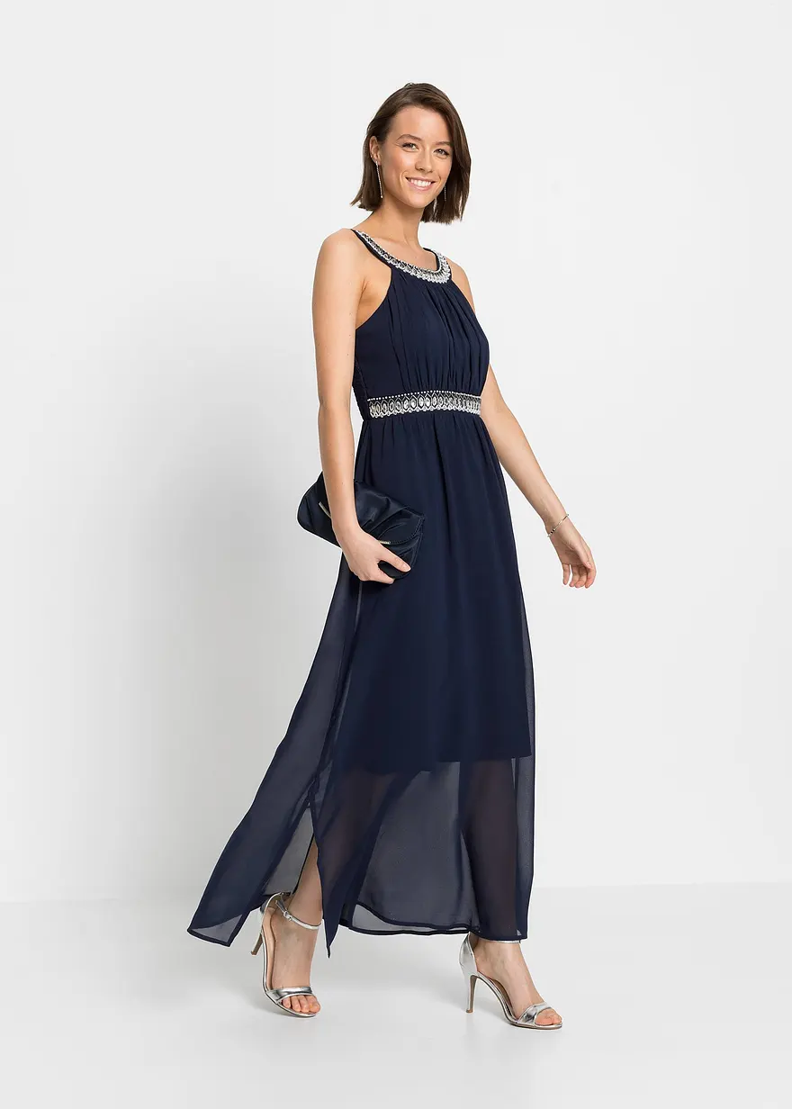 Bonprix Maxikleid Aus Feinem Chiffon Mit Einer Eleganten Strasssteinverzierung Am Ausschnitt Und In Der Taille