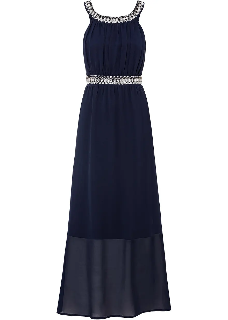 bonprix Maxikleid aus feinem Chiffon mit einer eleganten Strasssteinverzierung am Ausschnitt und in der Taille