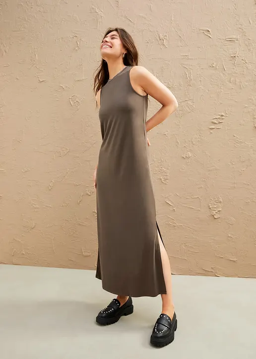 Bonprix Maxikleid Aus Modal Mit Schlitz - Braun - Damen