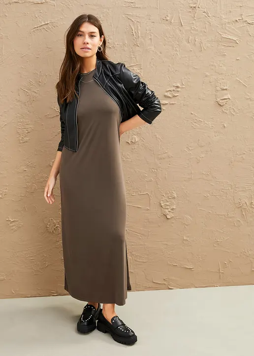 Bonprix Maxikleid Aus Modal Mit Schlitz - Braun - Damen