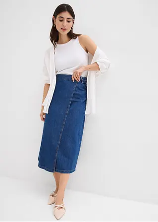 Bonprix Midi Jeansrock In Wickeloptik - Blau Regular - Damen