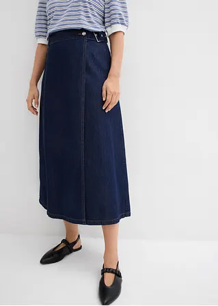 Bonprix Midi Jeansrock In Wickeloptik - Blau Regular - Damen