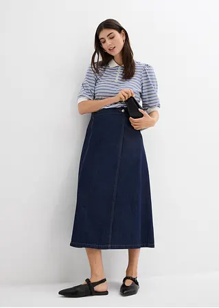 Bonprix Midi Jeansrock In Wickeloptik - Blau Regular - Damen