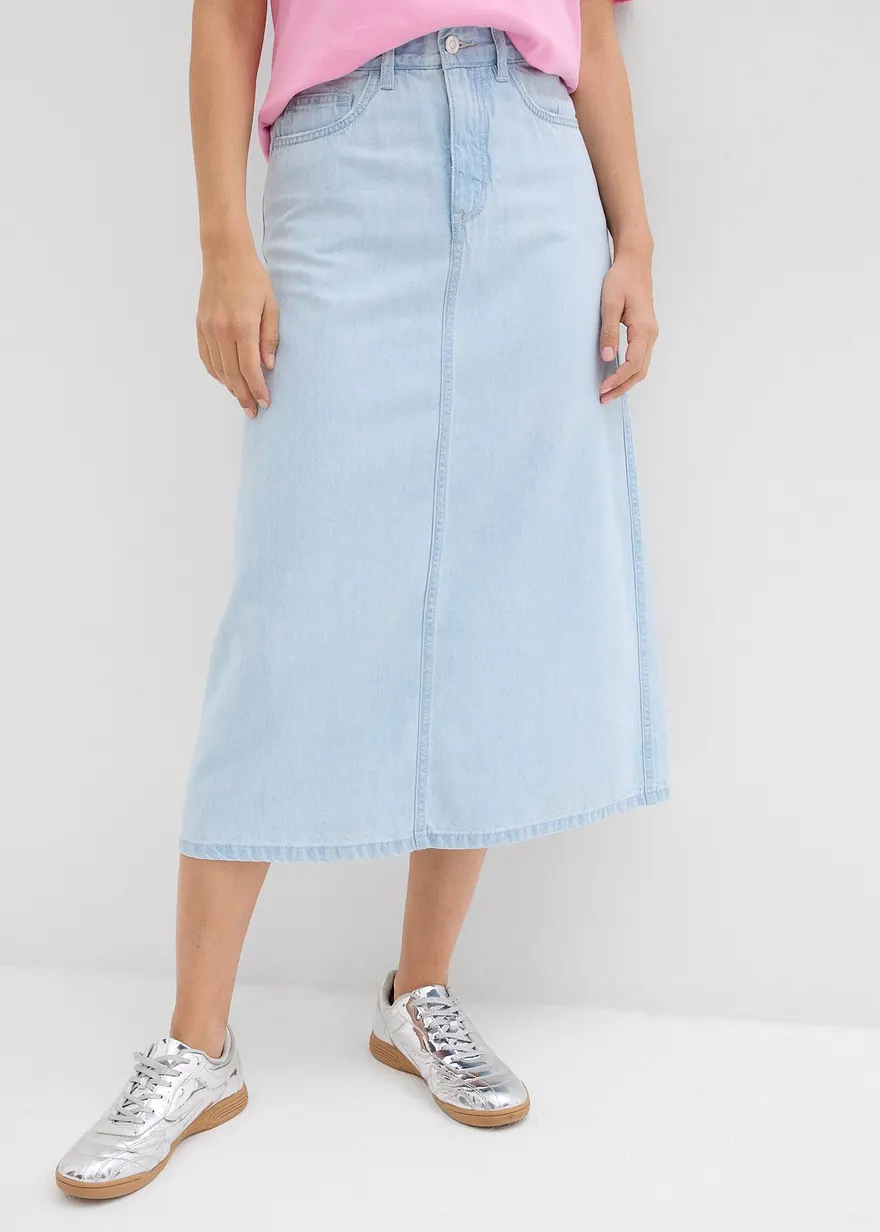Bonprix Midi Jeansrock Mit Mittlerem Bund - Blau Regular