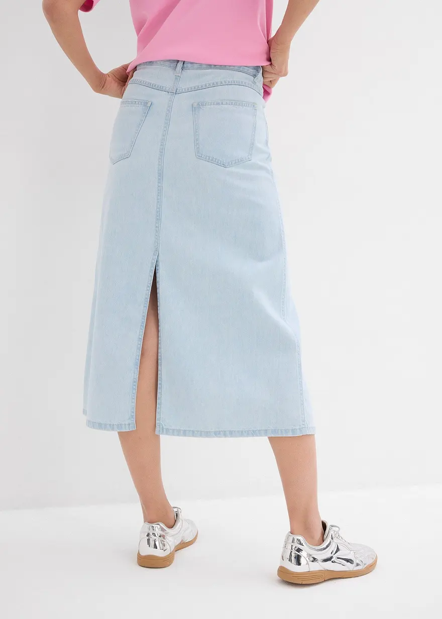 Bonprix Midi Jeansrock Mit Mittlerem Bund - Blau Regular