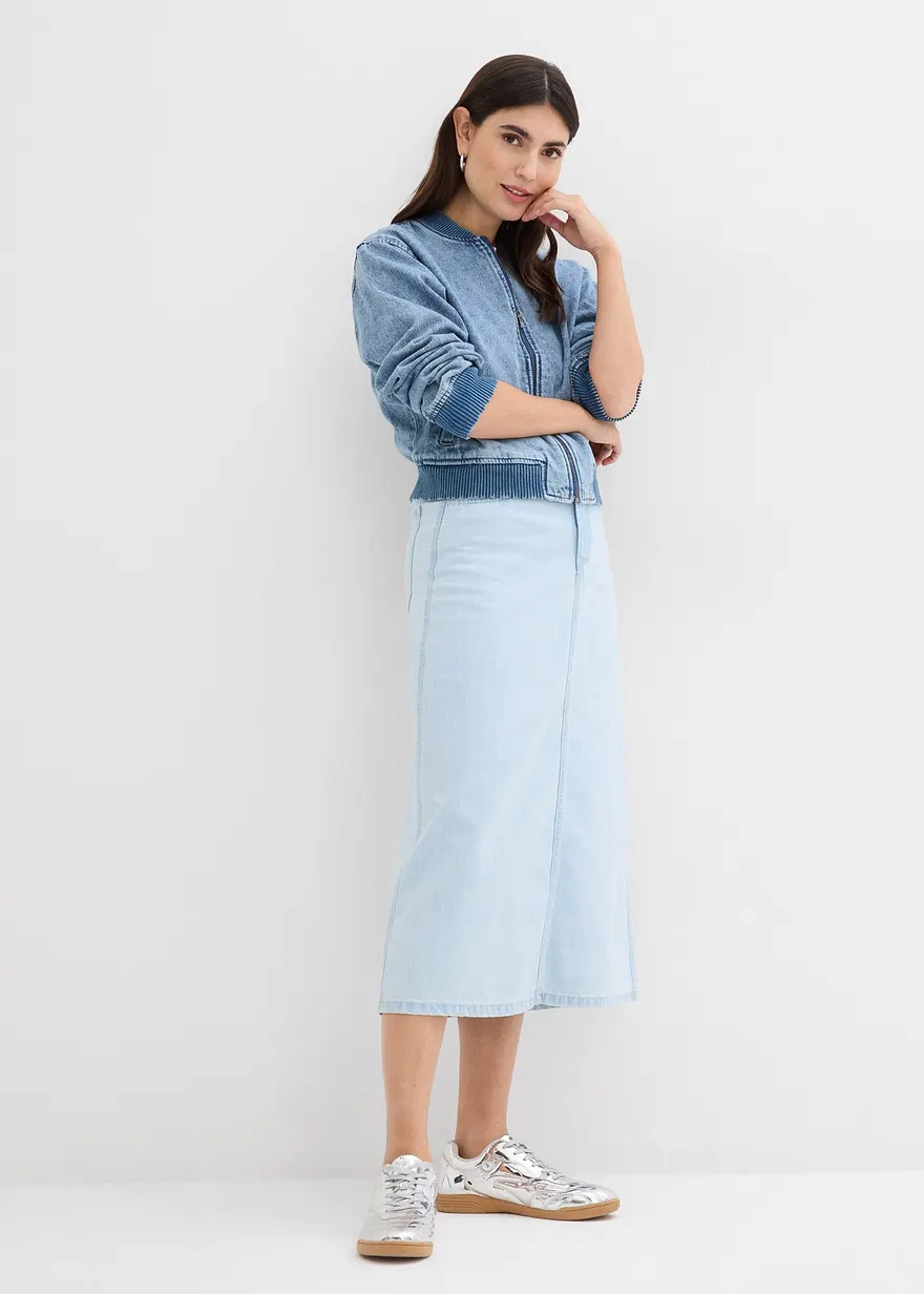 Bonprix Midi Jeansrock Mit Mittlerem Bund - Blau Regular