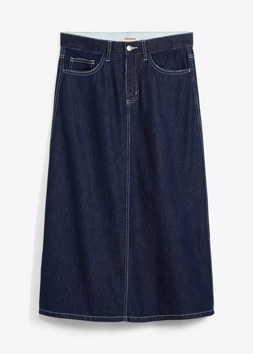 bonprix Midi Jeansrock mit mittlerem Bund - blau regular