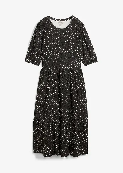 bonprix Midi-Kleid mit Elastik-Einsatz am Ärmel - schwarz