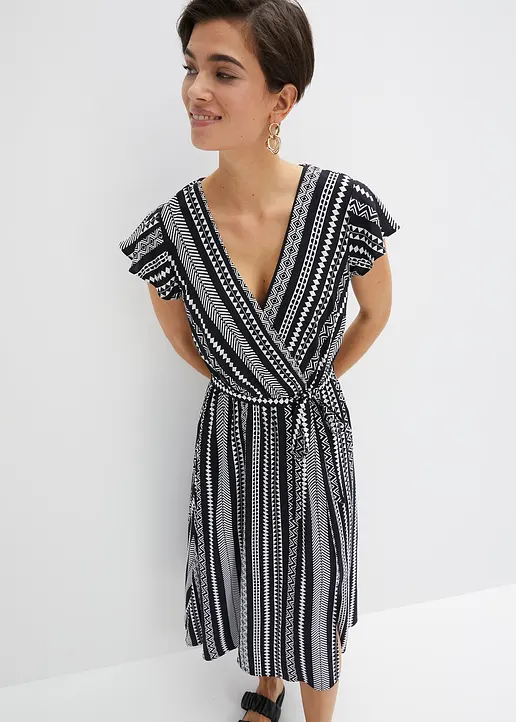 Bonprix Midikleid Aus Nachhaltiger Viskose Mit Muster - Schwarz