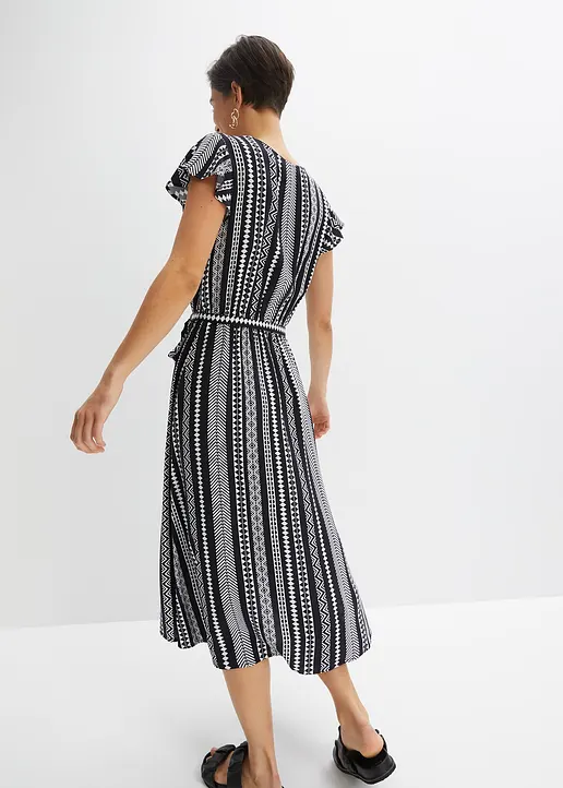 Bonprix Midikleid Aus Nachhaltiger Viskose Mit Muster - Schwarz