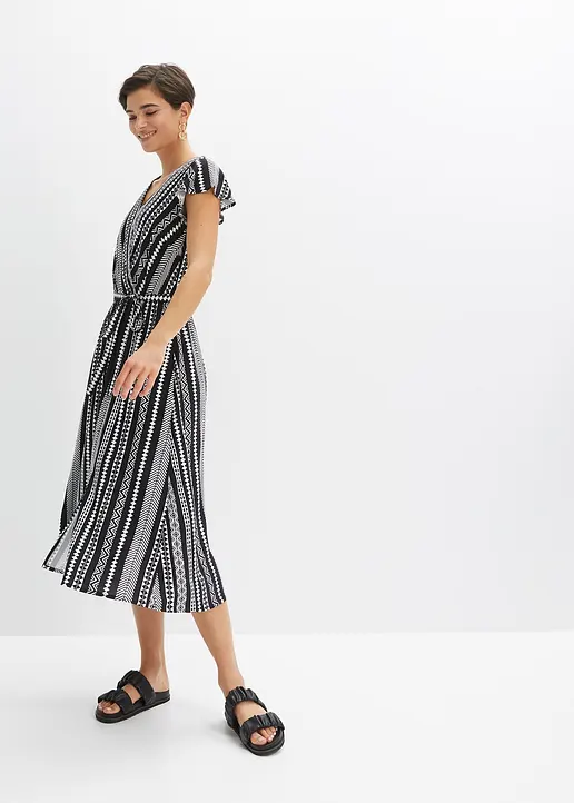 Bonprix Midikleid Aus Nachhaltiger Viskose Mit Muster - Schwarz