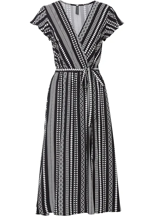 bonprix Midikleid aus nachhaltiger Viskose mit Muster - schwarz