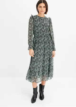 Bonprix Midikleid Mit Flügelärmeln Und Volantsaum - Schwarz Regular