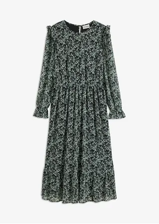 bonprix Midikleid mit Flügelärmeln und Volantsaum - schwarz regular