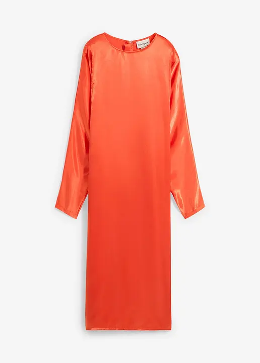 bonprix Midikleid mit lockerer Passform aus leicht glänzendem Satin sowie Fledermausärmel und einem Schlitz hinten für mehr Bewegungsfreiheit