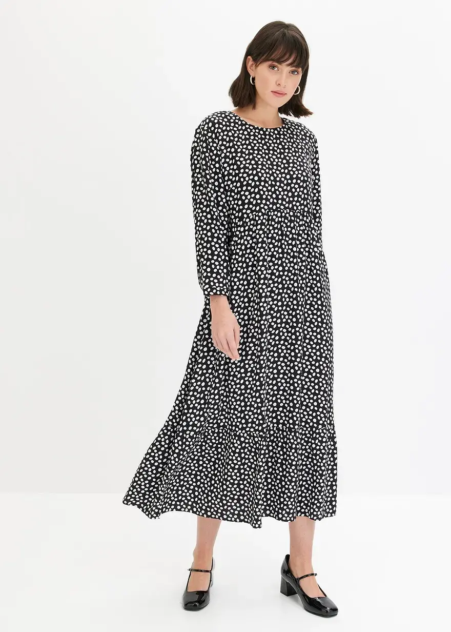 Bonprix Midikleid Mit Modischem Punktedruck - Schwarz - Damen