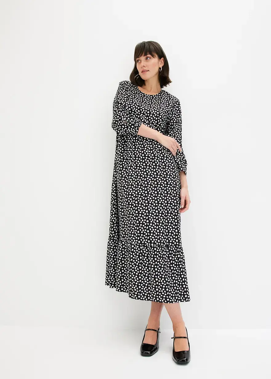 Bonprix Midikleid Mit Modischem Punktedruck - Schwarz - Damen