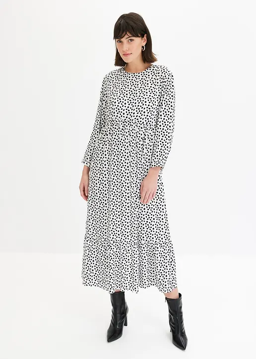 Bonprix Midikleid Mit Modischem Punktedruck - Weiß - Damen