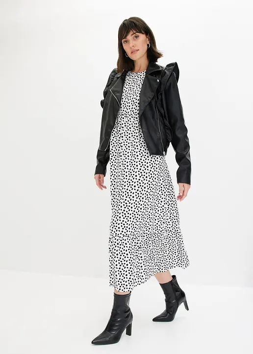 Bonprix Midikleid Mit Modischem Punktedruck - Weiß - Damen