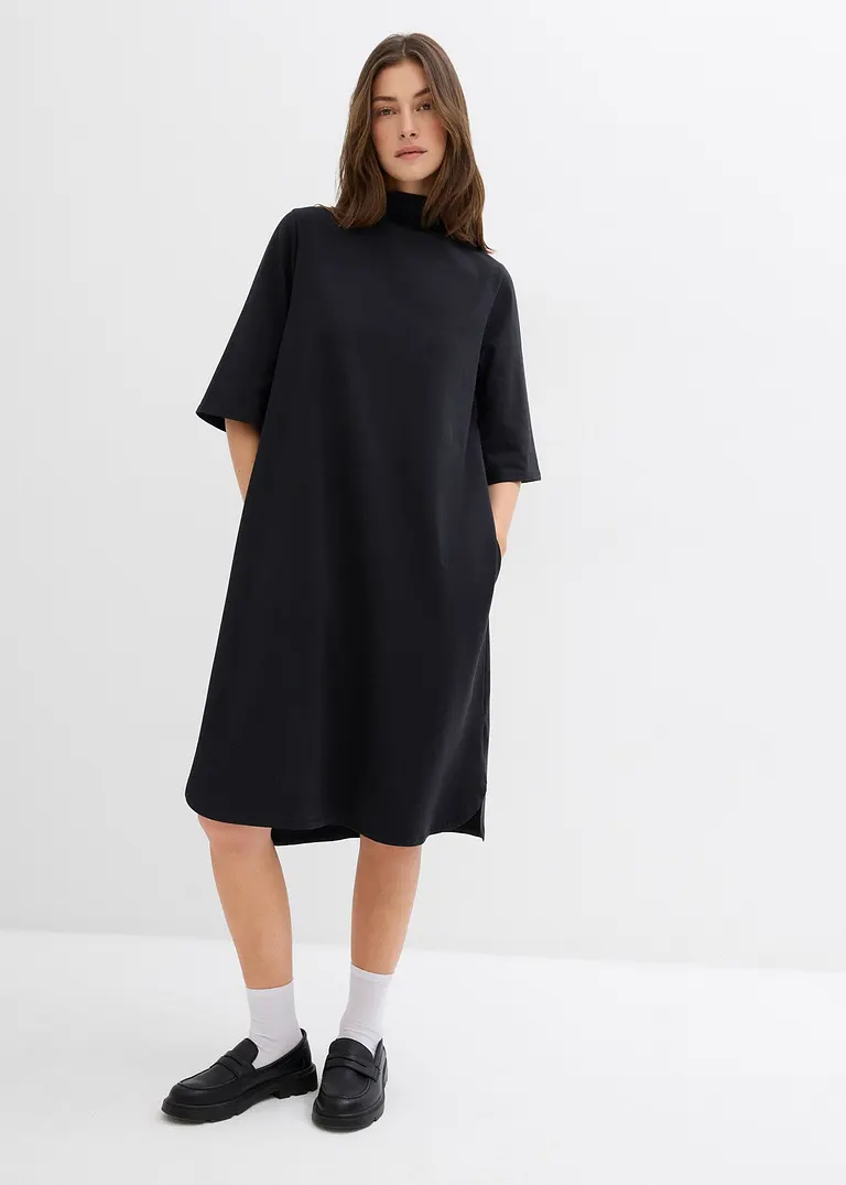 Bonprix Midikleid Mit Rollkragen Und Bindedetail Im Nacken - Schwarz