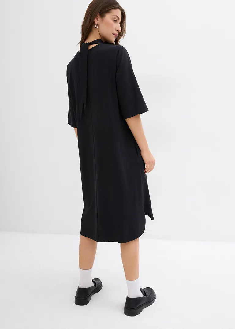 Bonprix Midikleid Mit Rollkragen Und Bindedetail Im Nacken - Schwarz