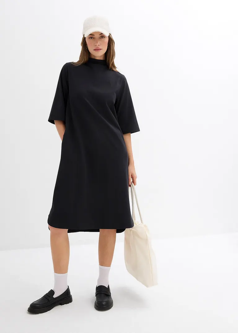Bonprix Midikleid Mit Rollkragen Und Bindedetail Im Nacken - Schwarz