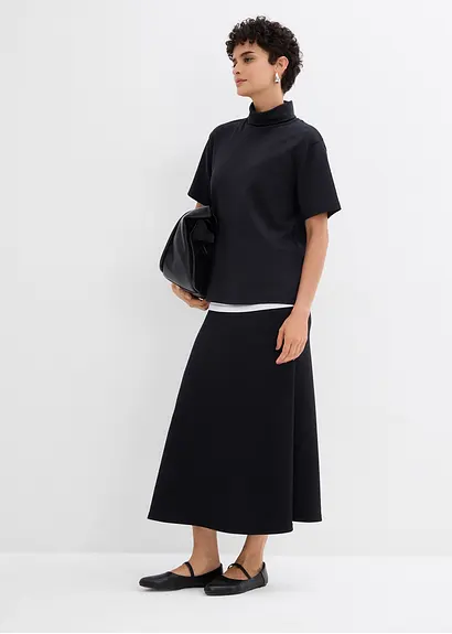Bonprix Midirock In Voluminöser A-Linie - Schwarz - Damen