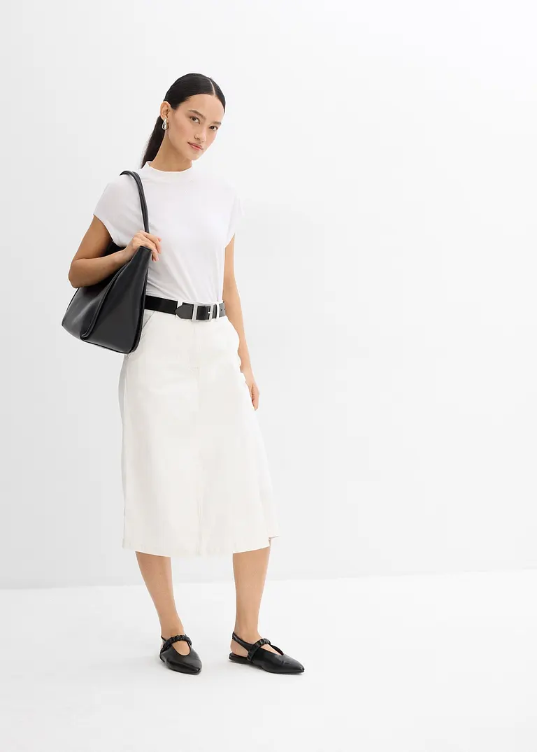 Bonprix Midirock Mit Mittelhohem Bund Mit Gürtelschlaufen Vordertaschen Sowie Reißverschluss Und Metallhaken Als Verschluss