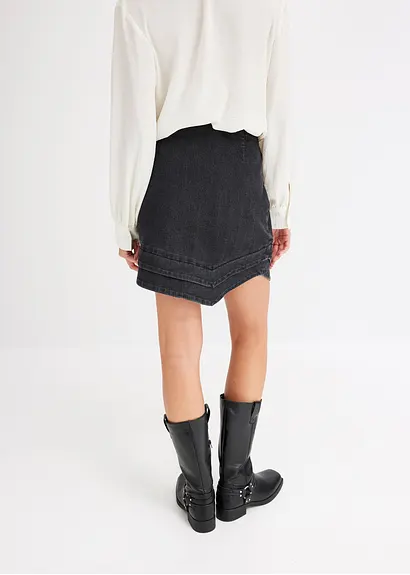 Bonprix Mini-Jeansrock Mit Asymetrischem Saum - Schwarz - Damen