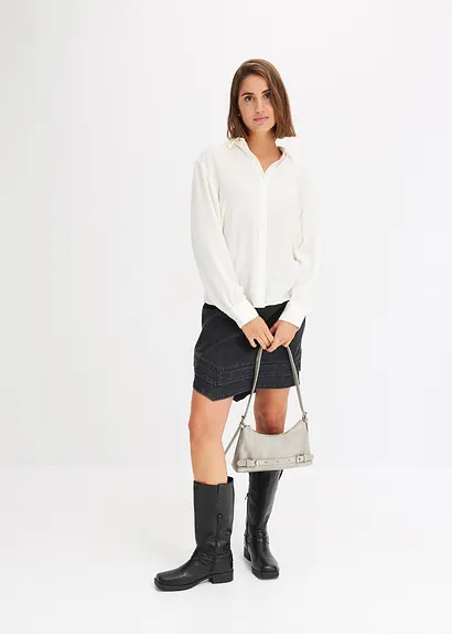 Bonprix Mini-Jeansrock Mit Asymetrischem Saum - Schwarz - Damen