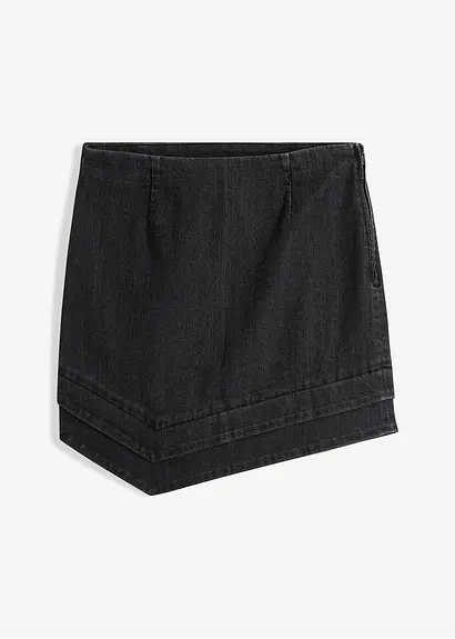 bonprix Mini-Jeansrock mit asymetrischem Saum - schwarz - Damen
