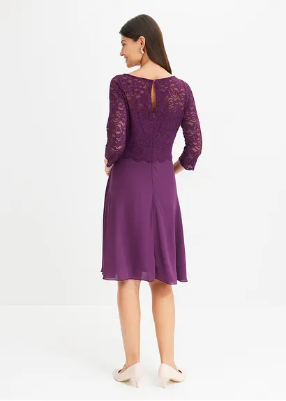 Bonprix Minikleid Mit Chiffon-Rock Und Spitzen-Oberteil Mit Muschelsaum